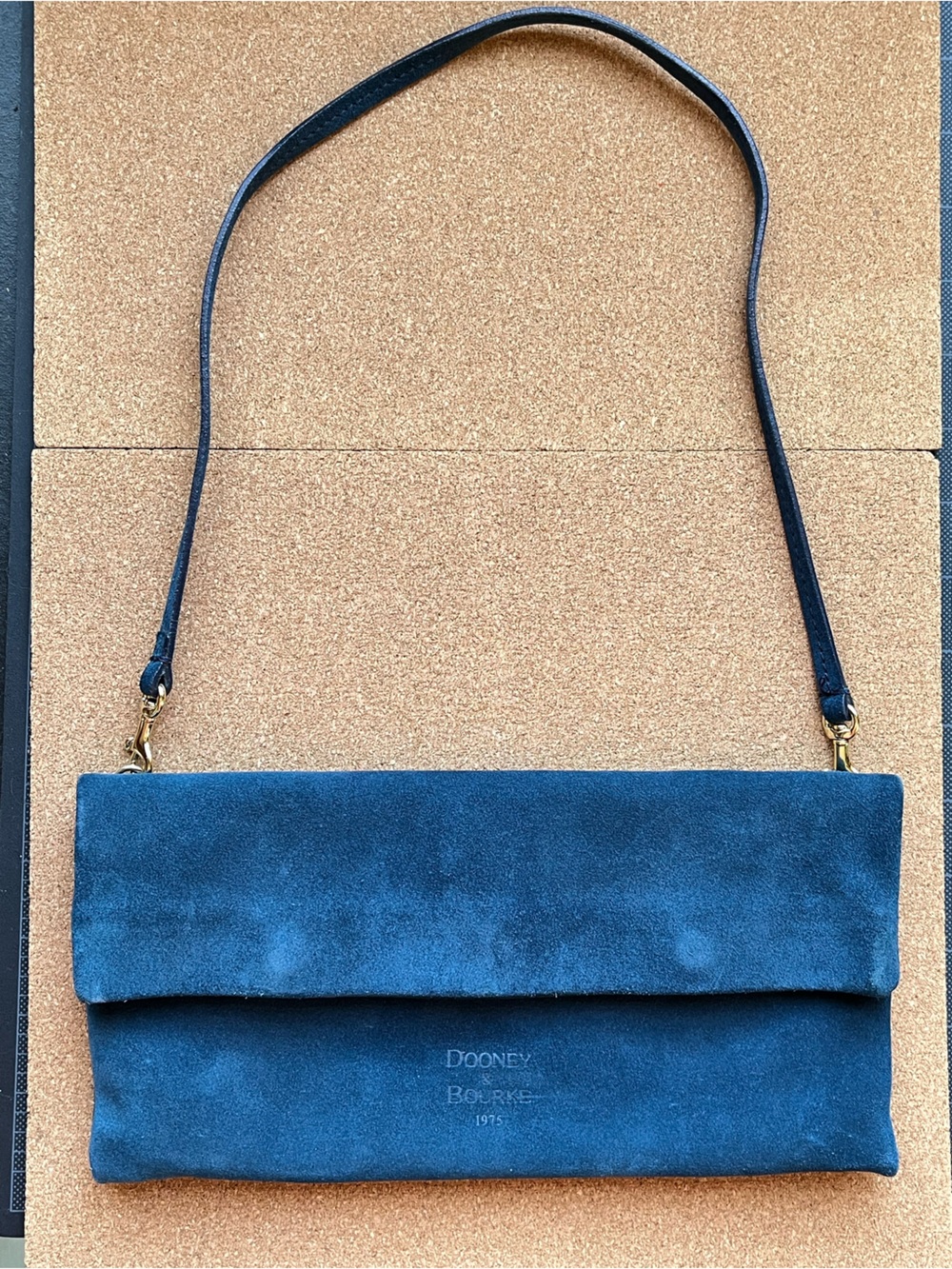 Dooney and Bourke Foldover Suede Clutch dark blue